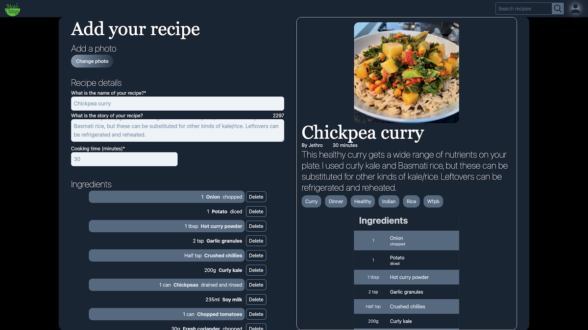 Add a recipe desktop form - top