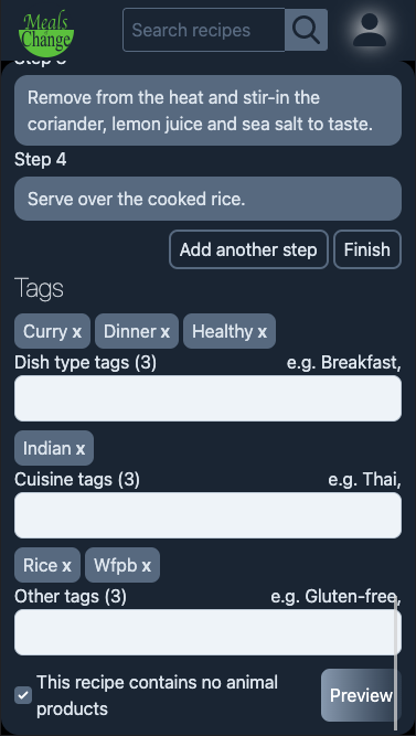 Add a recipe mobile form - bottom